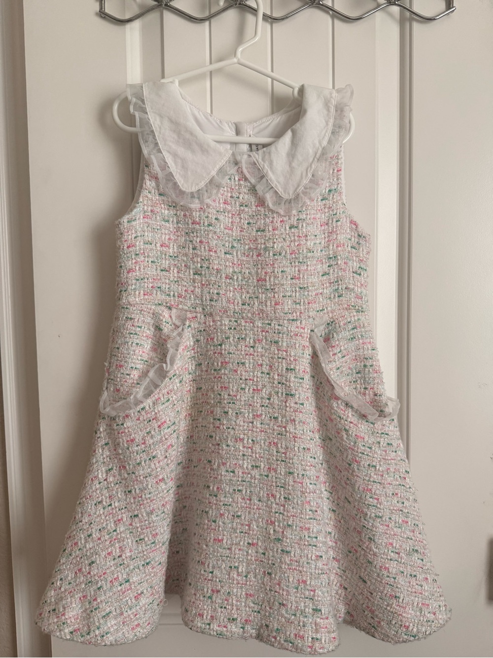 Janie and Jack White Tweed Dress with Pink and Green Flecks